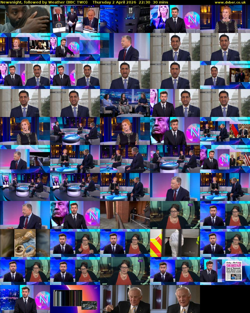 Newsnight, followed by Weather (BBC TWO) Thursday 2 April 2026 22:30 - 23:00