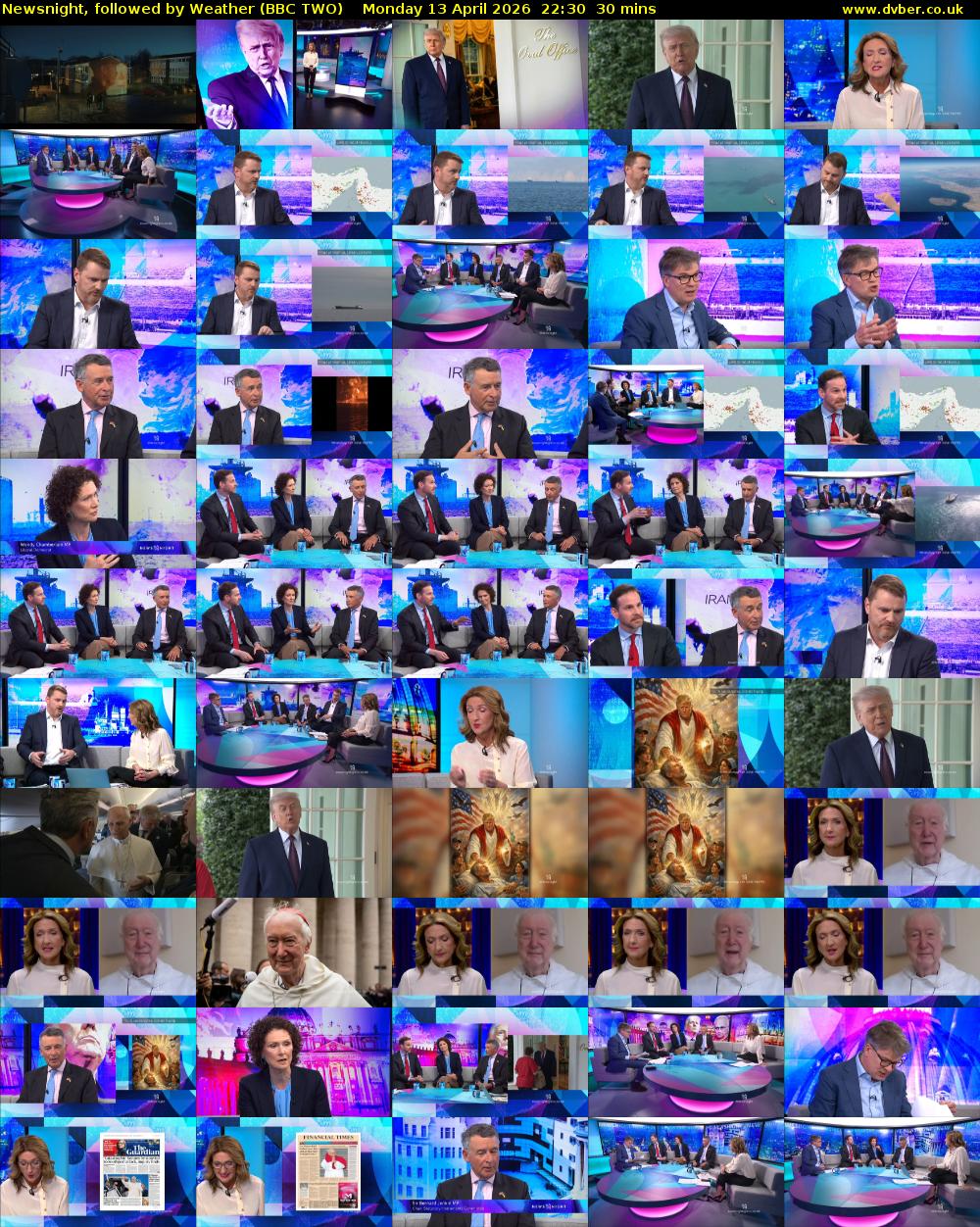 Newsnight, followed by Weather (BBC TWO) Monday 13 April 2026 22:30 - 23:00
