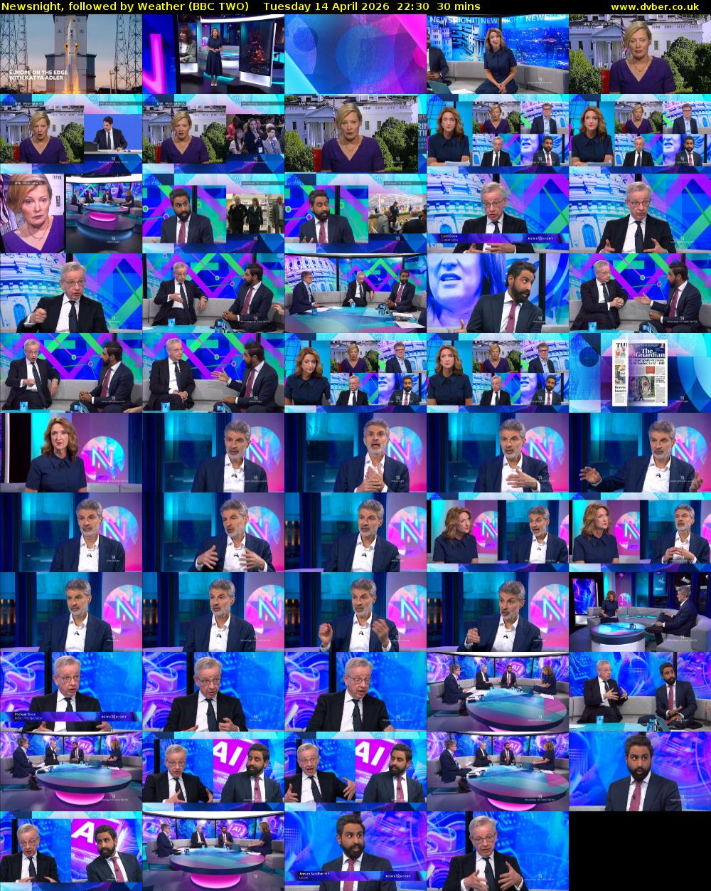 Newsnight, followed by Weather (BBC TWO) Tuesday 14 April 2026 22:30 - 23:00