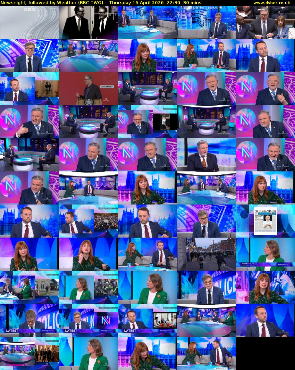 Newsnight, followed by Weather (BBC TWO) Thursday 16 April 2026 22:30 - 23:00