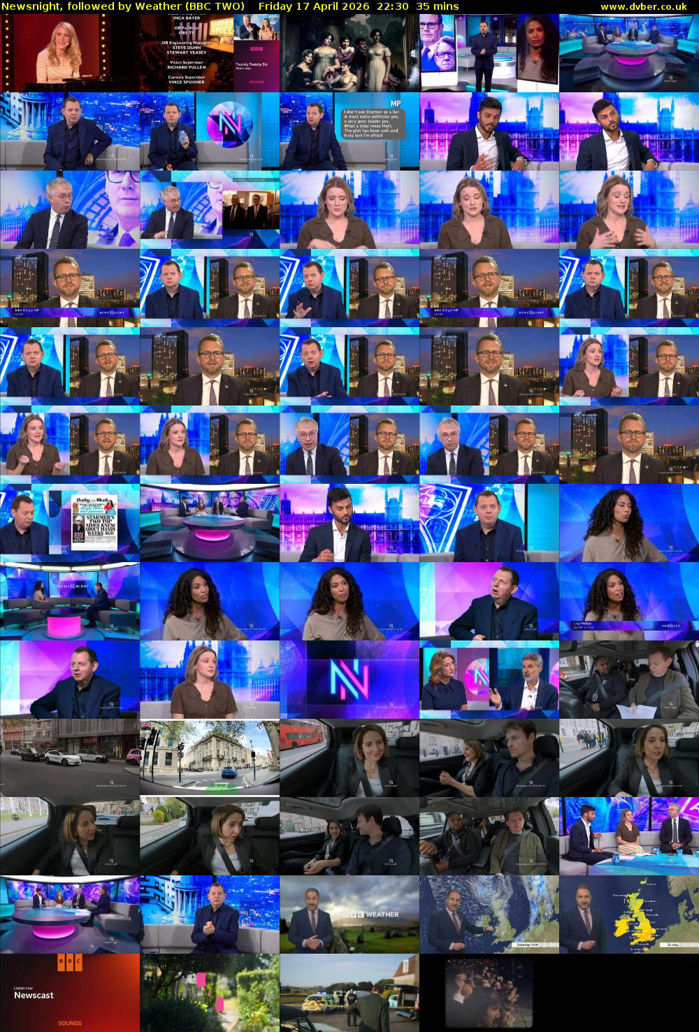 Newsnight, followed by Weather (BBC TWO) Friday 17 April 2026 22:30 - 23:05