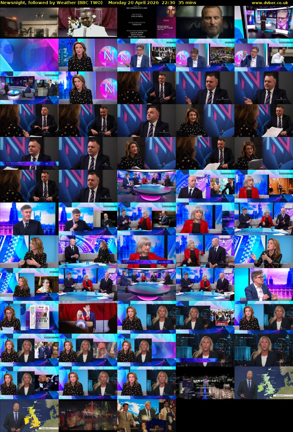 Newsnight, followed by Weather (BBC TWO) Monday 20 April 2026 22:30 - 23:05