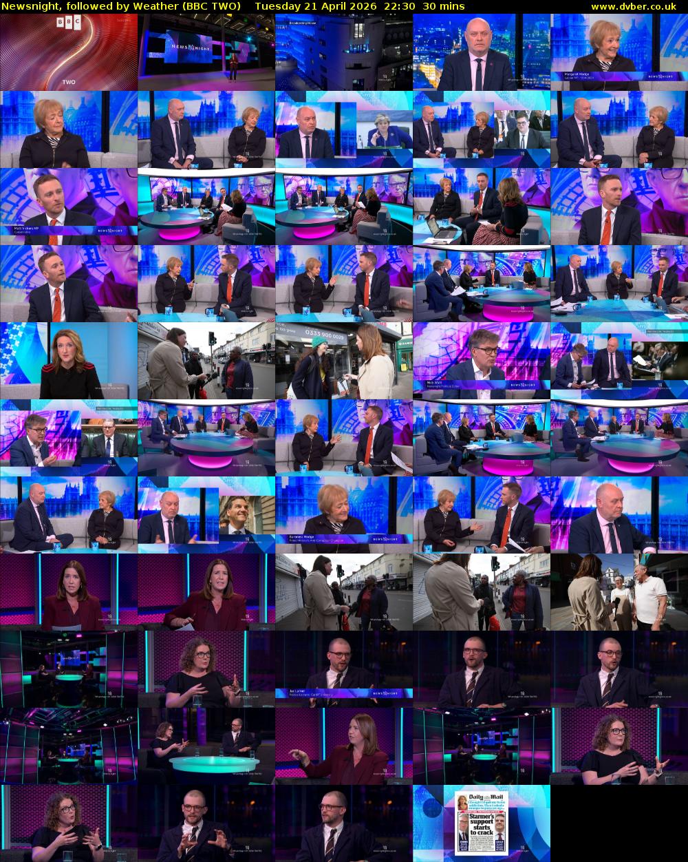 Newsnight, followed by Weather (BBC TWO) Tuesday 21 April 2026 22:30 - 23:00