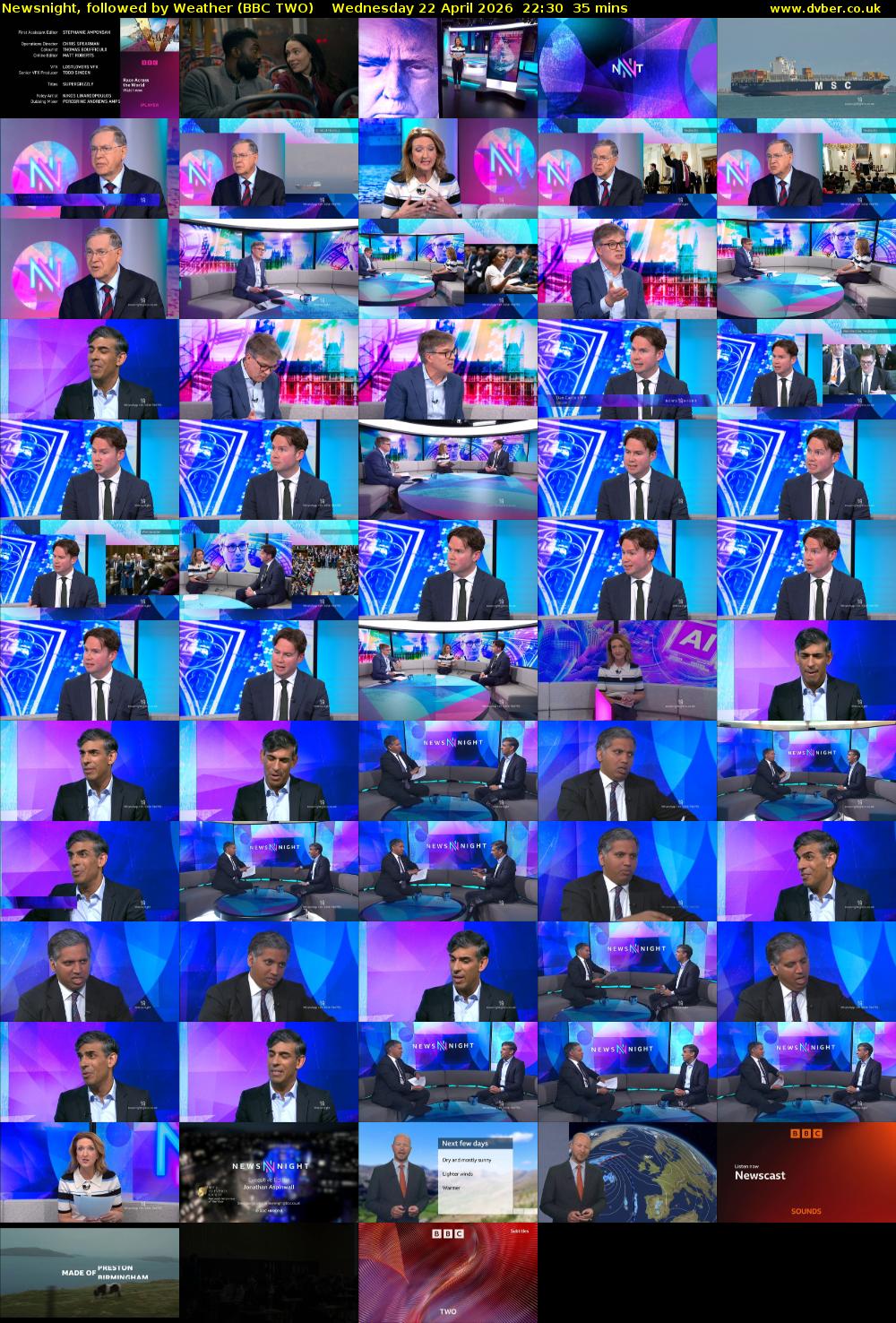 Newsnight, followed by Weather (BBC TWO) Wednesday 22 April 2026 22:30 - 23:05