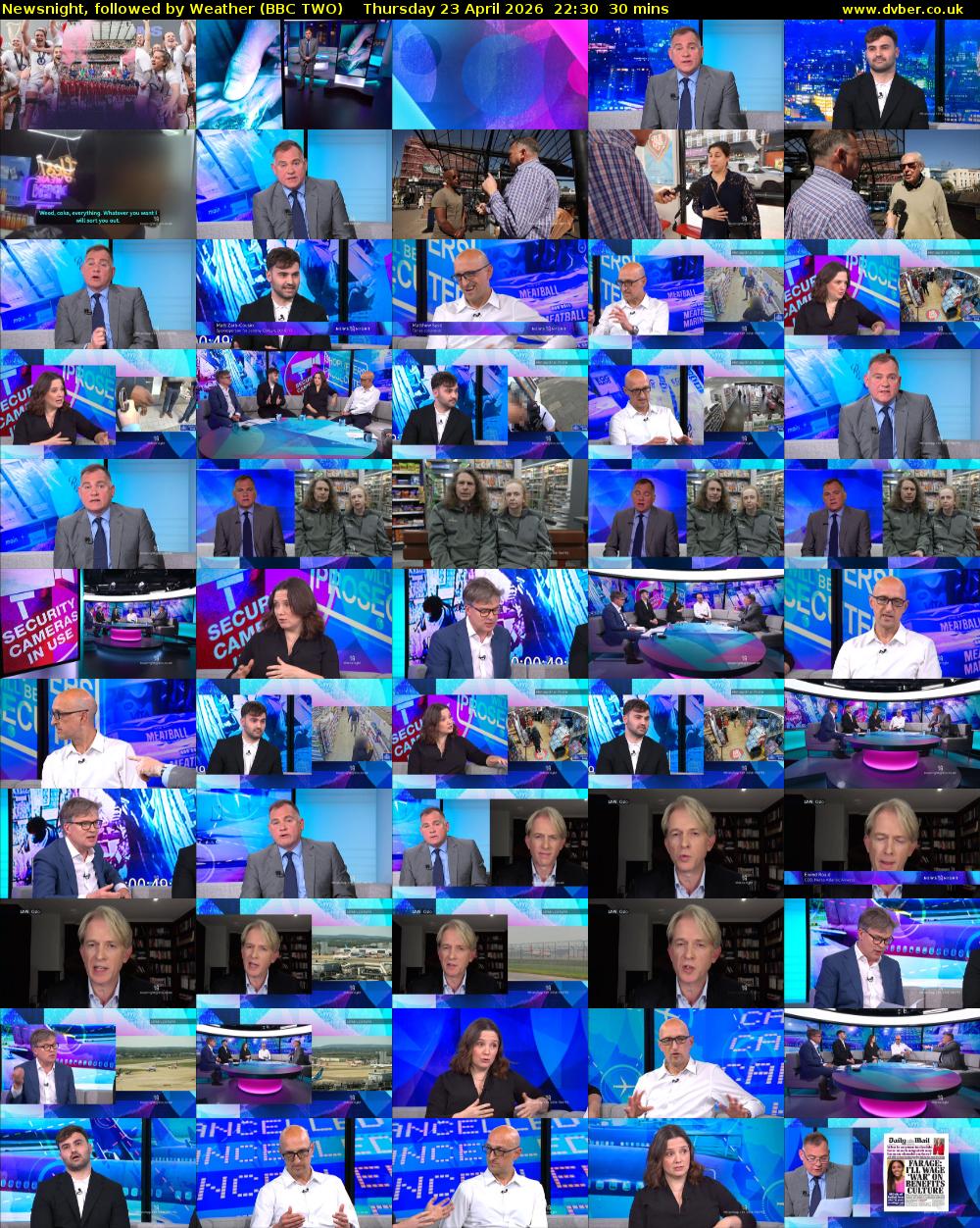 Newsnight, followed by Weather (BBC TWO) Thursday 23 April 2026 22:30 - 23:00