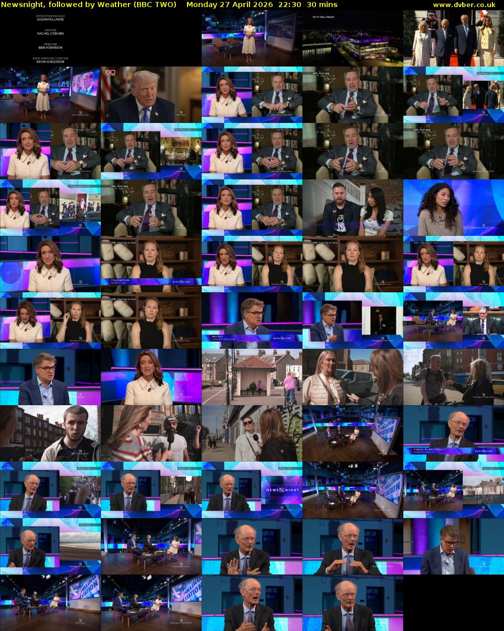 Newsnight, followed by Weather (BBC TWO) Monday 27 April 2026 22:30 - 23:00