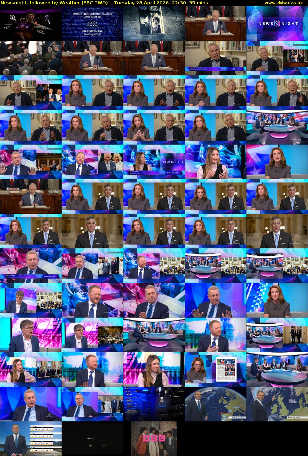Newsnight, followed by Weather (BBC TWO) Tuesday 28 April 2026 22:30 - 23:05