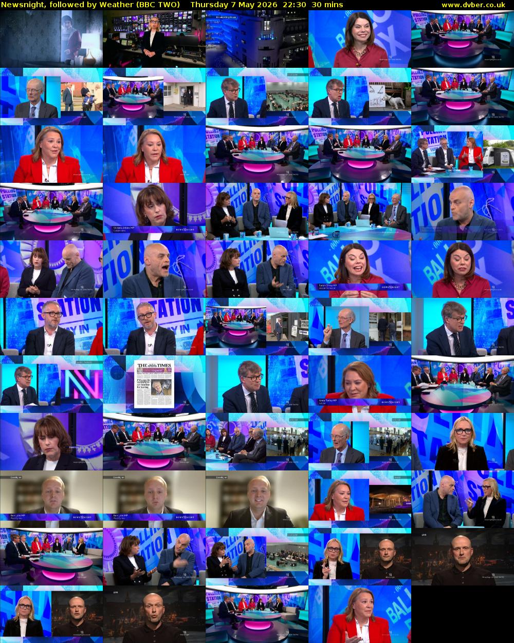Newsnight, followed by Weather (BBC TWO) Thursday 7 May 2026 22:30 - 23:00