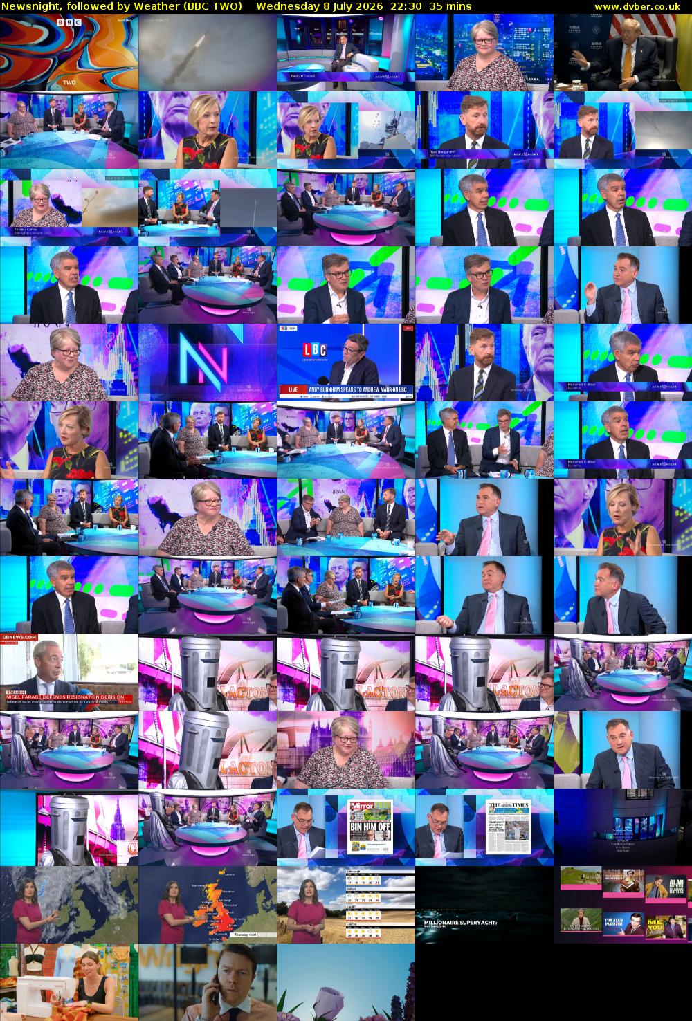 Newsnight, followed by Weather (BBC TWO) Wednesday 8 July 2026 22:30 - 23:05