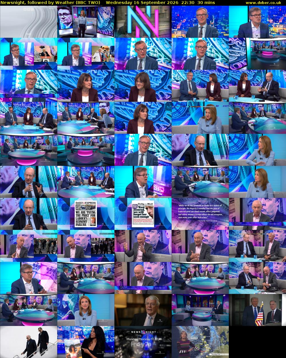 Newsnight, followed by Weather (BBC TWO) Wednesday 16 September 2026 22:30 - 23:00