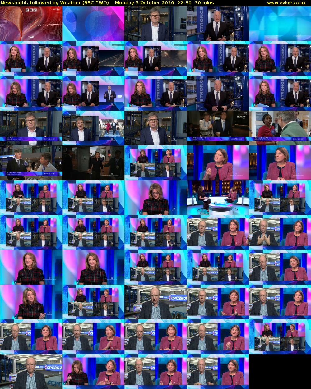 Newsnight, followed by Weather (BBC TWO) Monday 5 October 2026 22:30 - 23:00