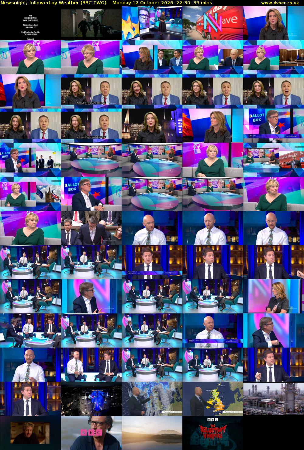 Newsnight, followed by Weather (BBC TWO) Monday 12 October 2026 22:30 - 23:05