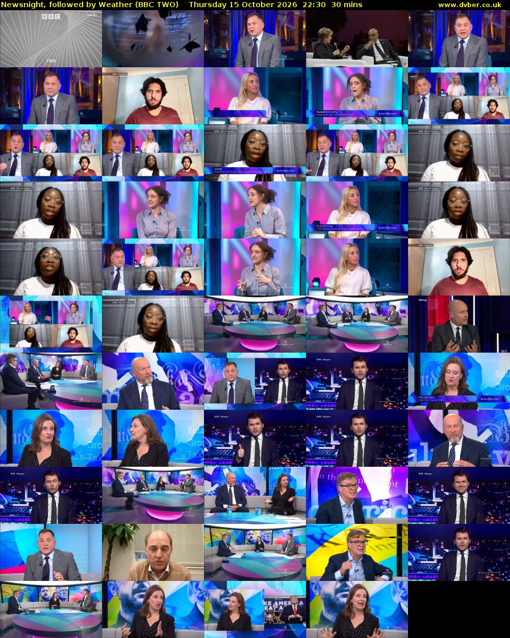Newsnight, followed by Weather (BBC TWO) Thursday 15 October 2026 22:30 - 23:00