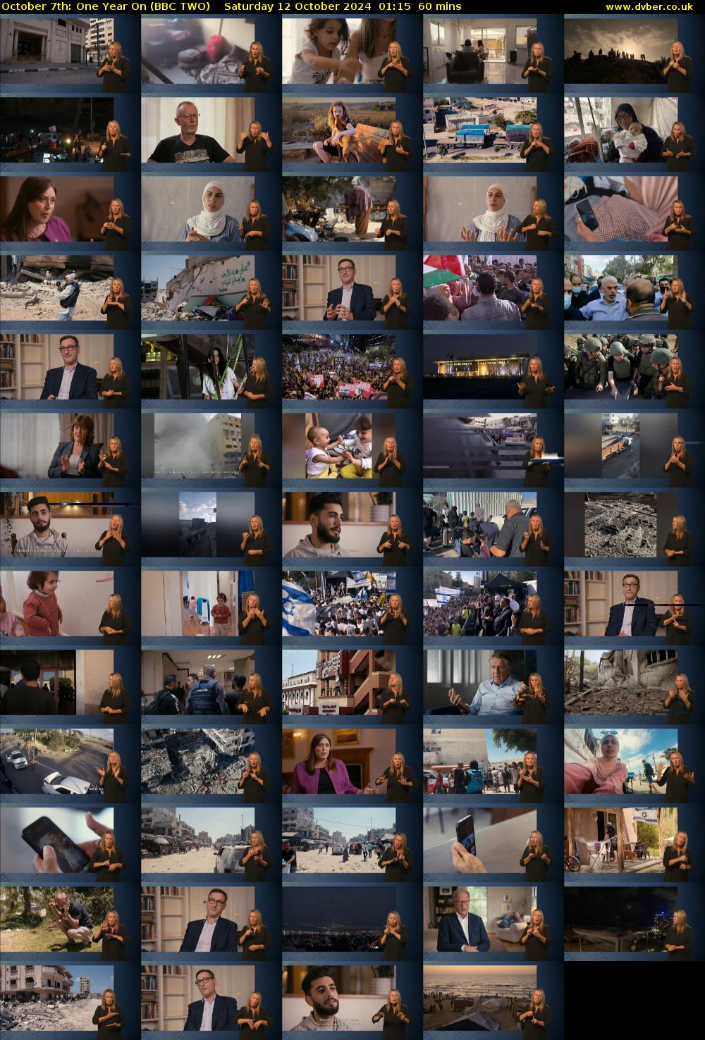 October 7th: One Year On (BBC TWO) Saturday 12 October 2024 01:15 - 02:15