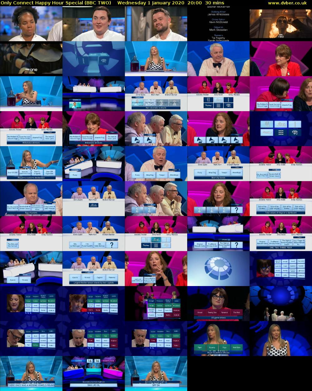 Only Connect Happy Hour Special (BBC TWO) Wednesday 1 January 2020 20:00 - 20:30