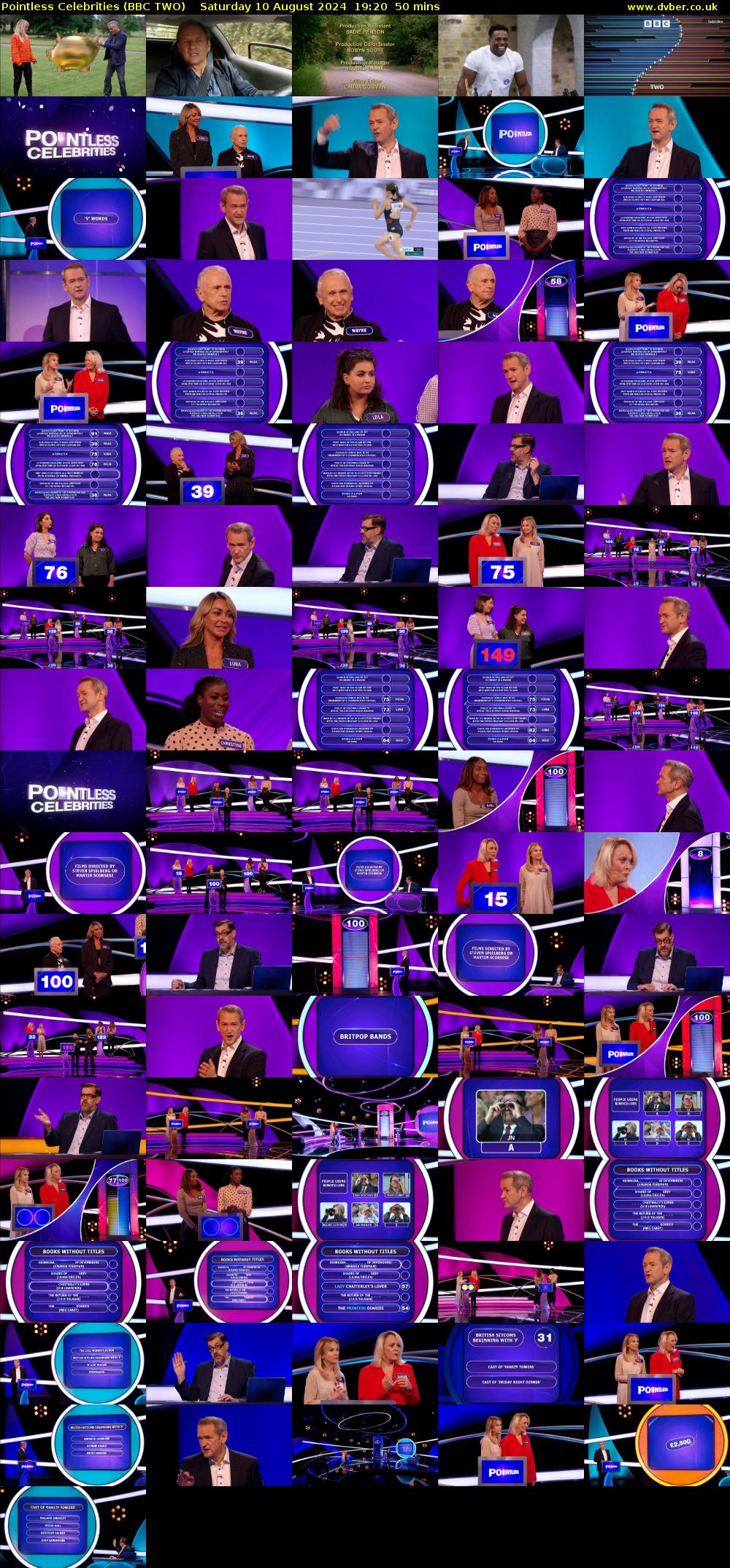 Pointless Celebrities (BBC TWO) Saturday 10 August 2024 19:20 - 20:10