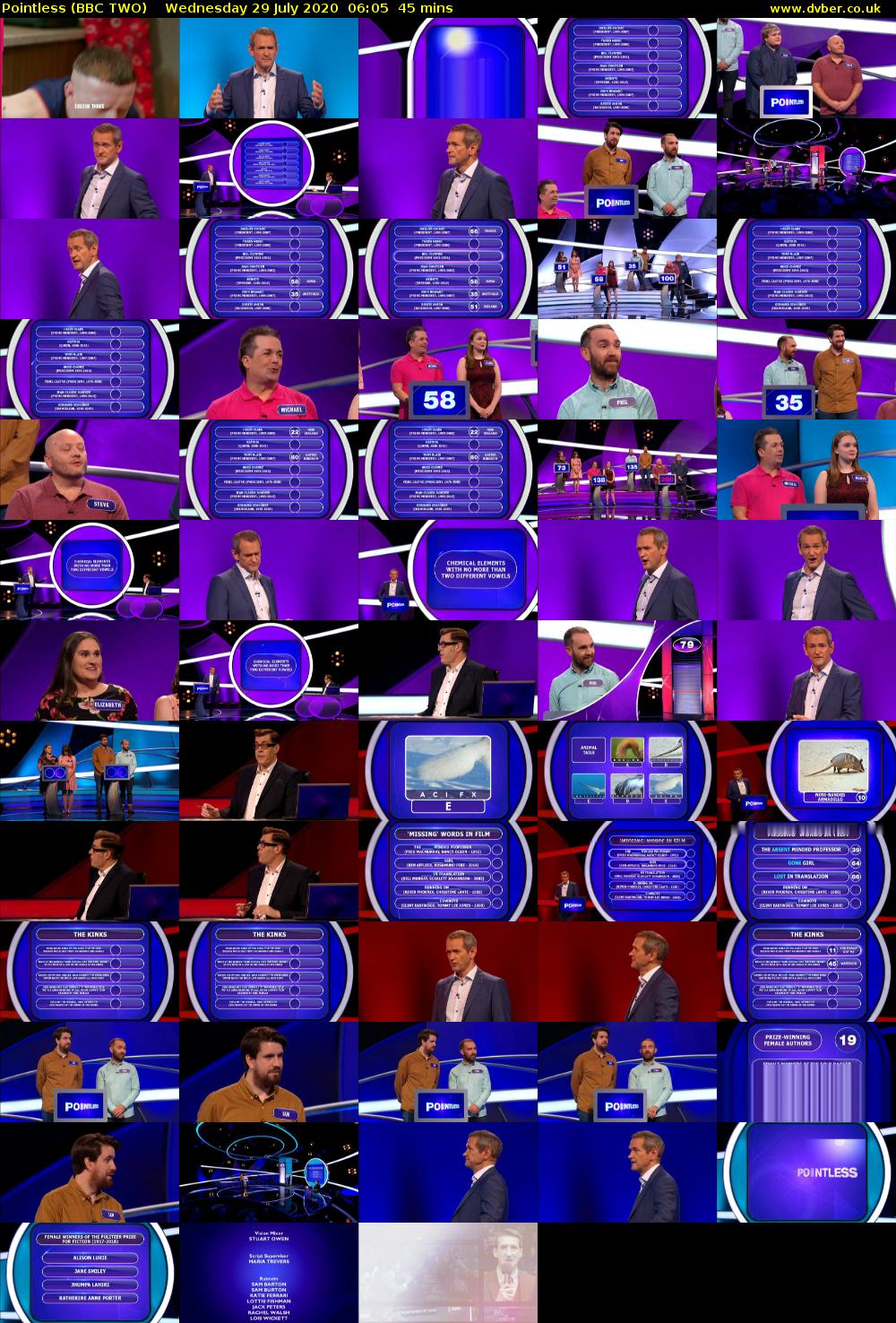 Pointless (BBC TWO) Wednesday 29 July 2020 06:05 - 06:50