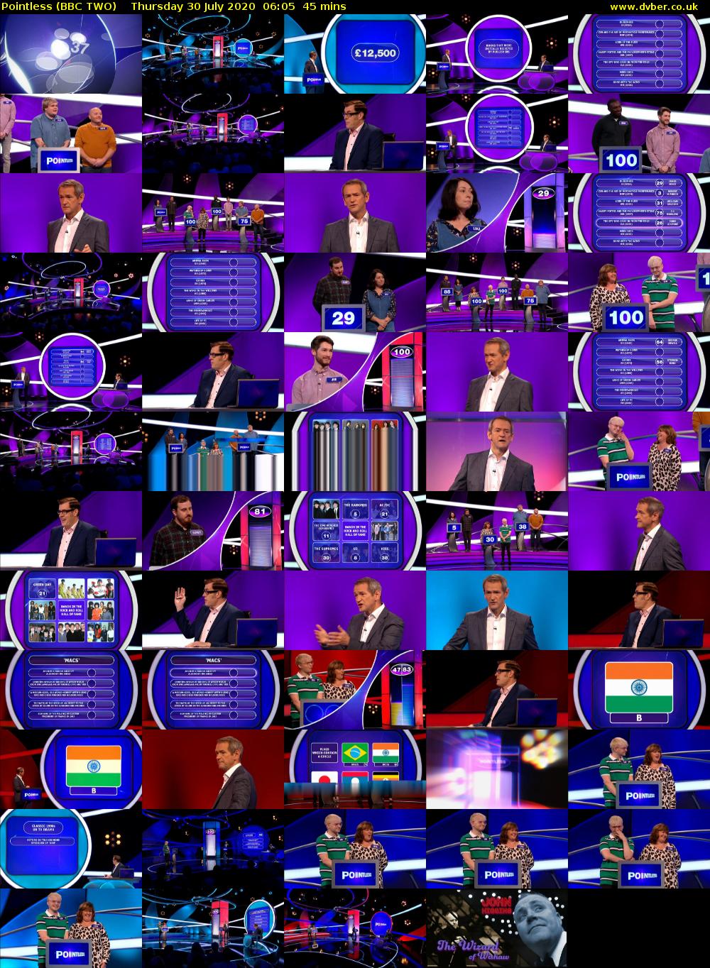 Pointless (BBC TWO) Thursday 30 July 2020 06:05 - 06:50