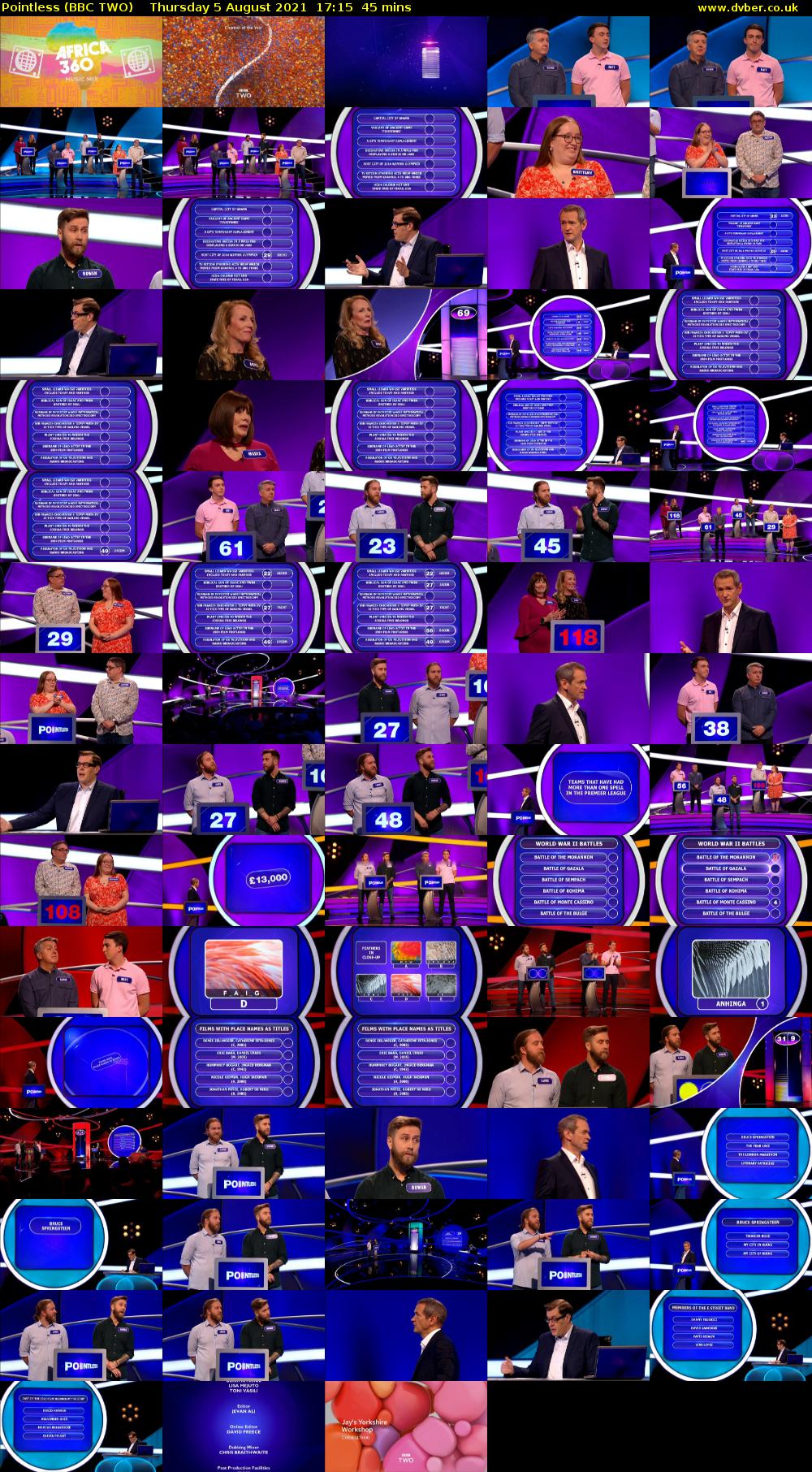 Pointless (BBC TWO) Thursday 5 August 2021 17:15 - 18:00