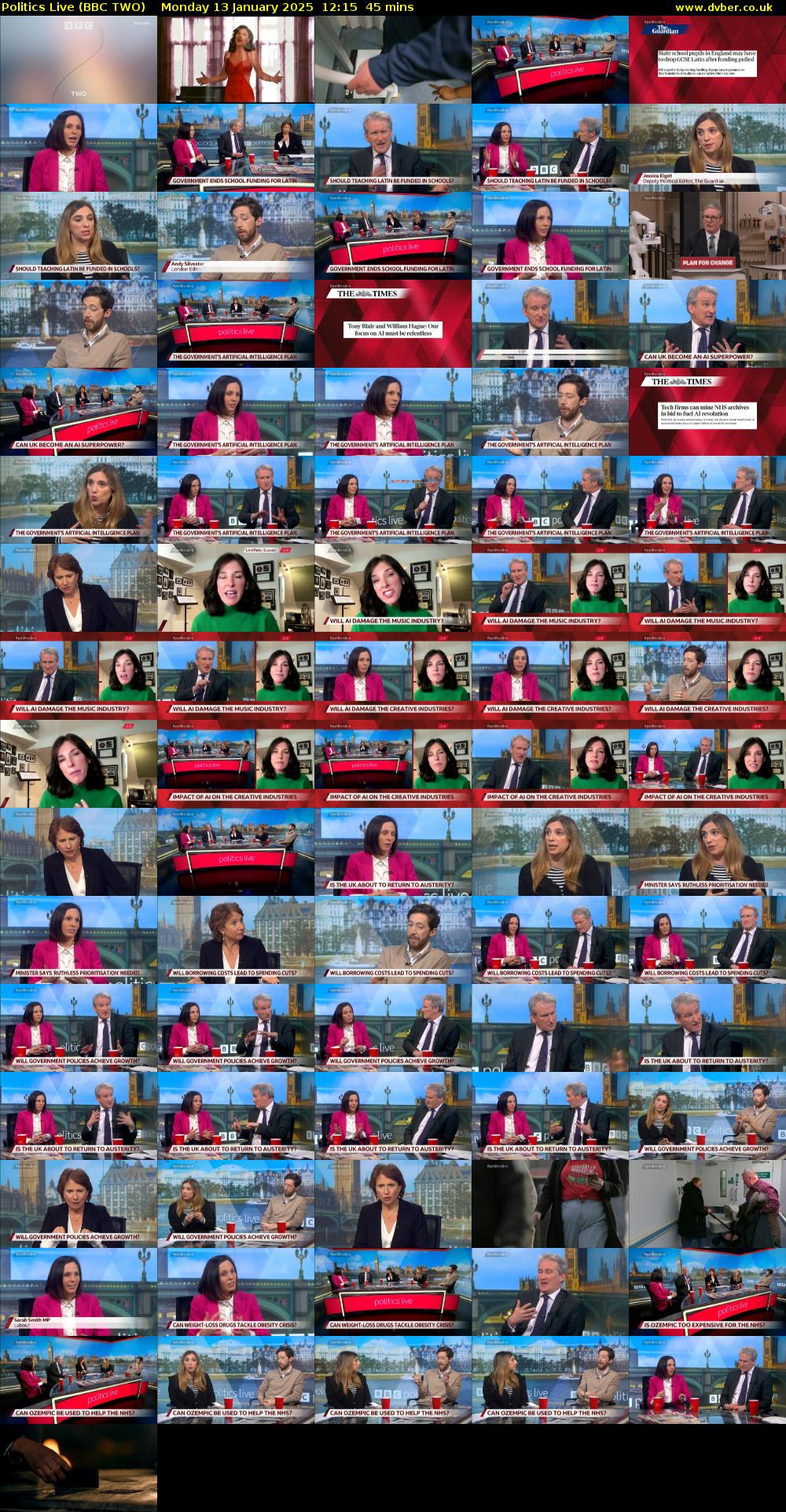 Politics Live (BBC TWO) Monday 13 January 2025 12:15 - 13:00