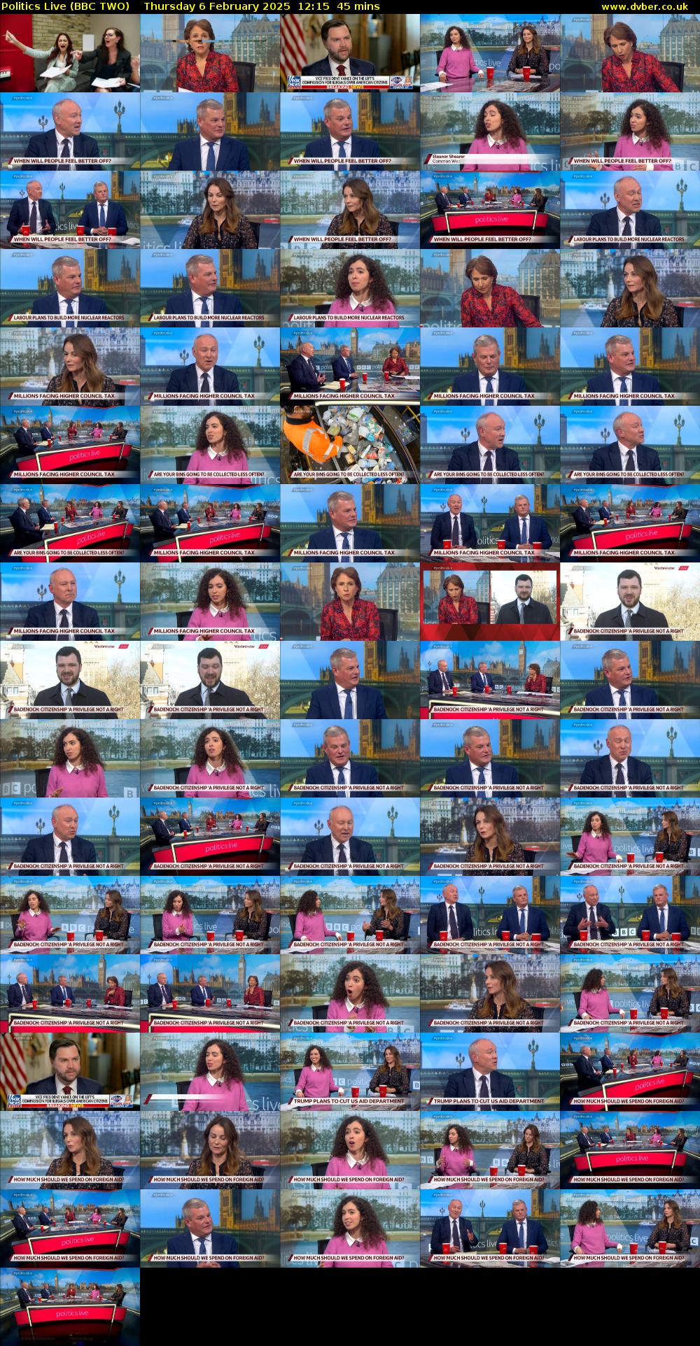 Politics Live (BBC TWO) Thursday 6 February 2025 12:15 - 13:00