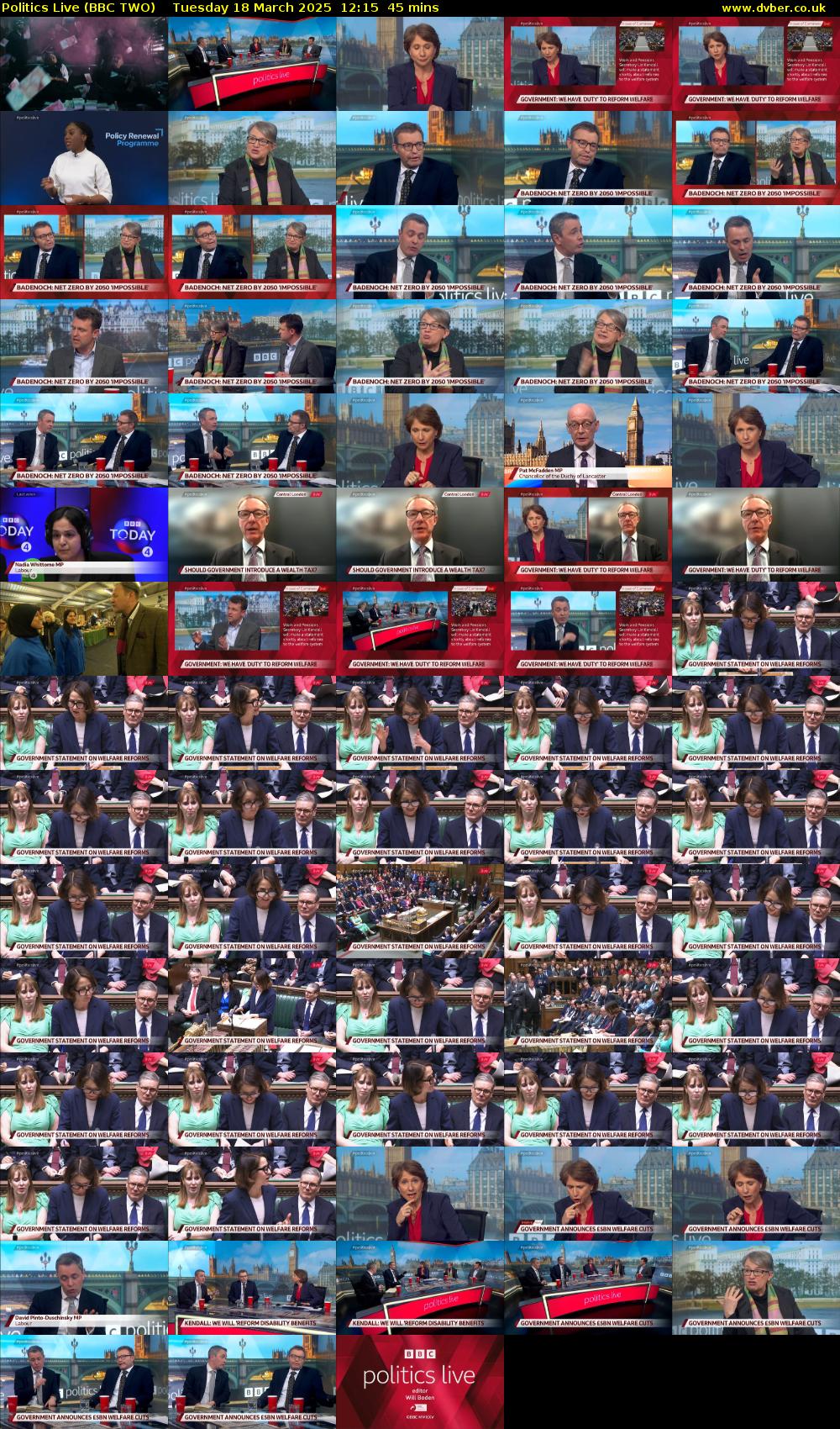 Politics Live (BBC TWO) Tuesday 18 March 2025 12:15 - 13:00