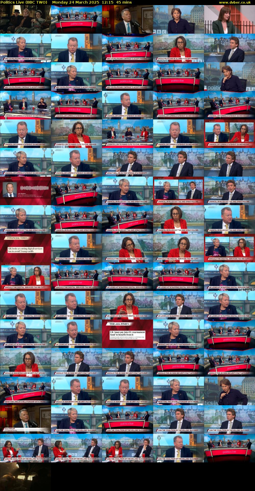 Politics Live (BBC TWO) Monday 24 March 2025 12:15 - 13:00
