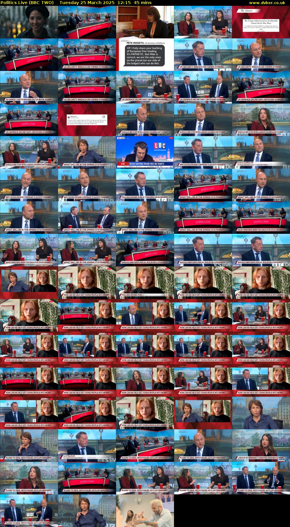 Politics Live (BBC TWO) Tuesday 25 March 2025 12:15 - 13:00