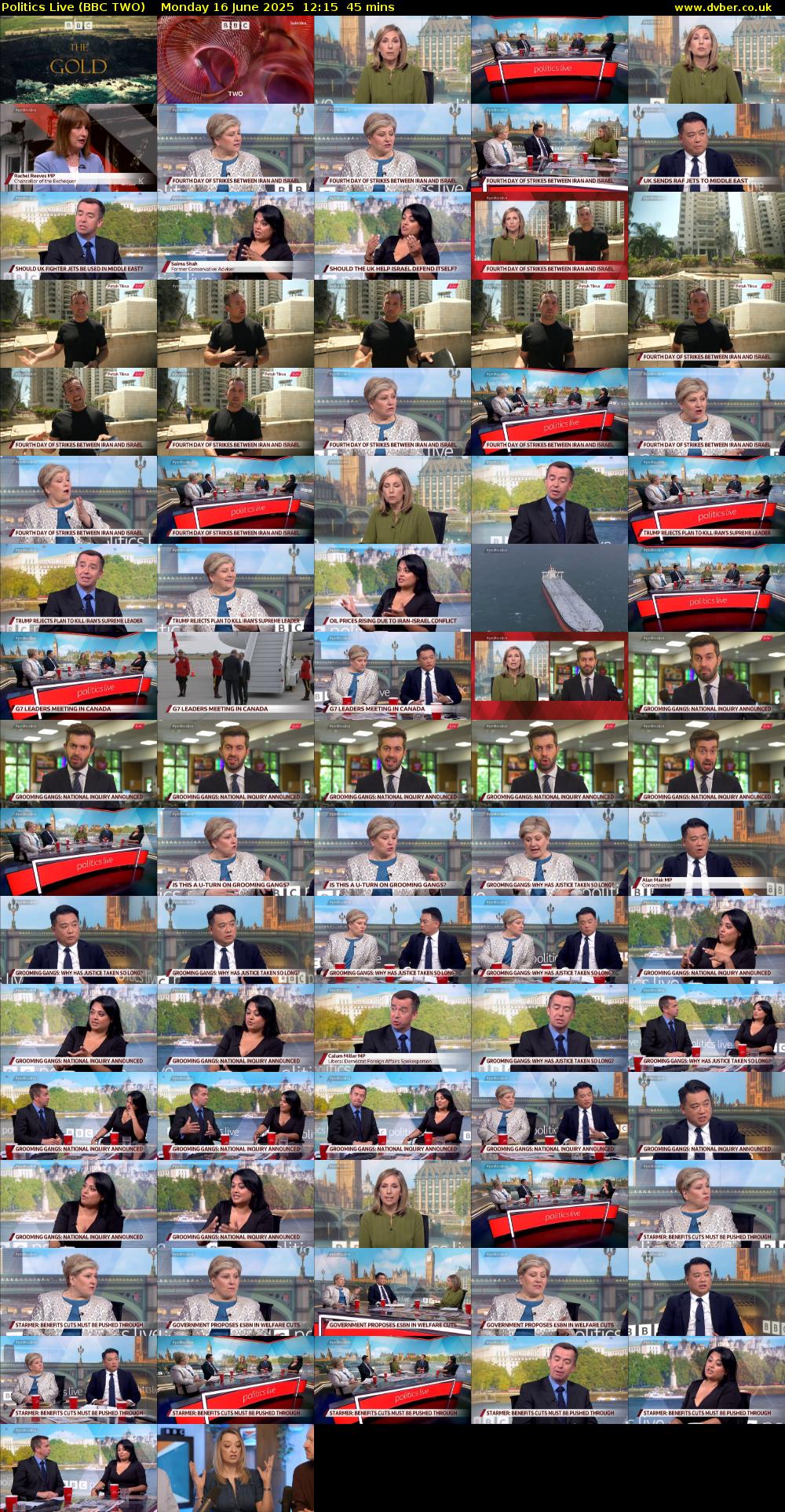 Politics Live (BBC TWO) Monday 16 June 2025 12:15 - 13:00