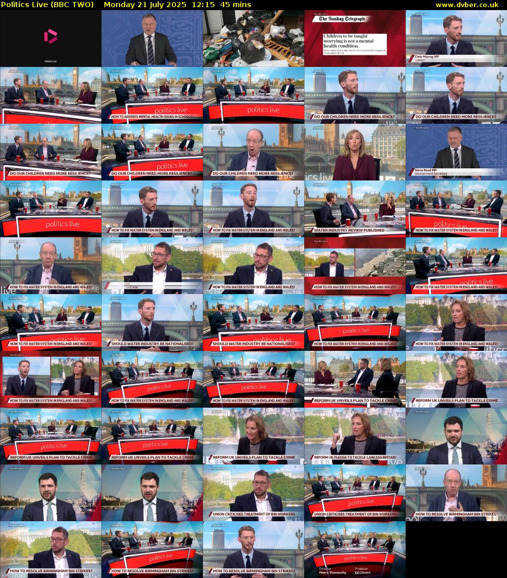 Politics Live (BBC TWO) Monday 21 July 2025 12:15 - 13:00
