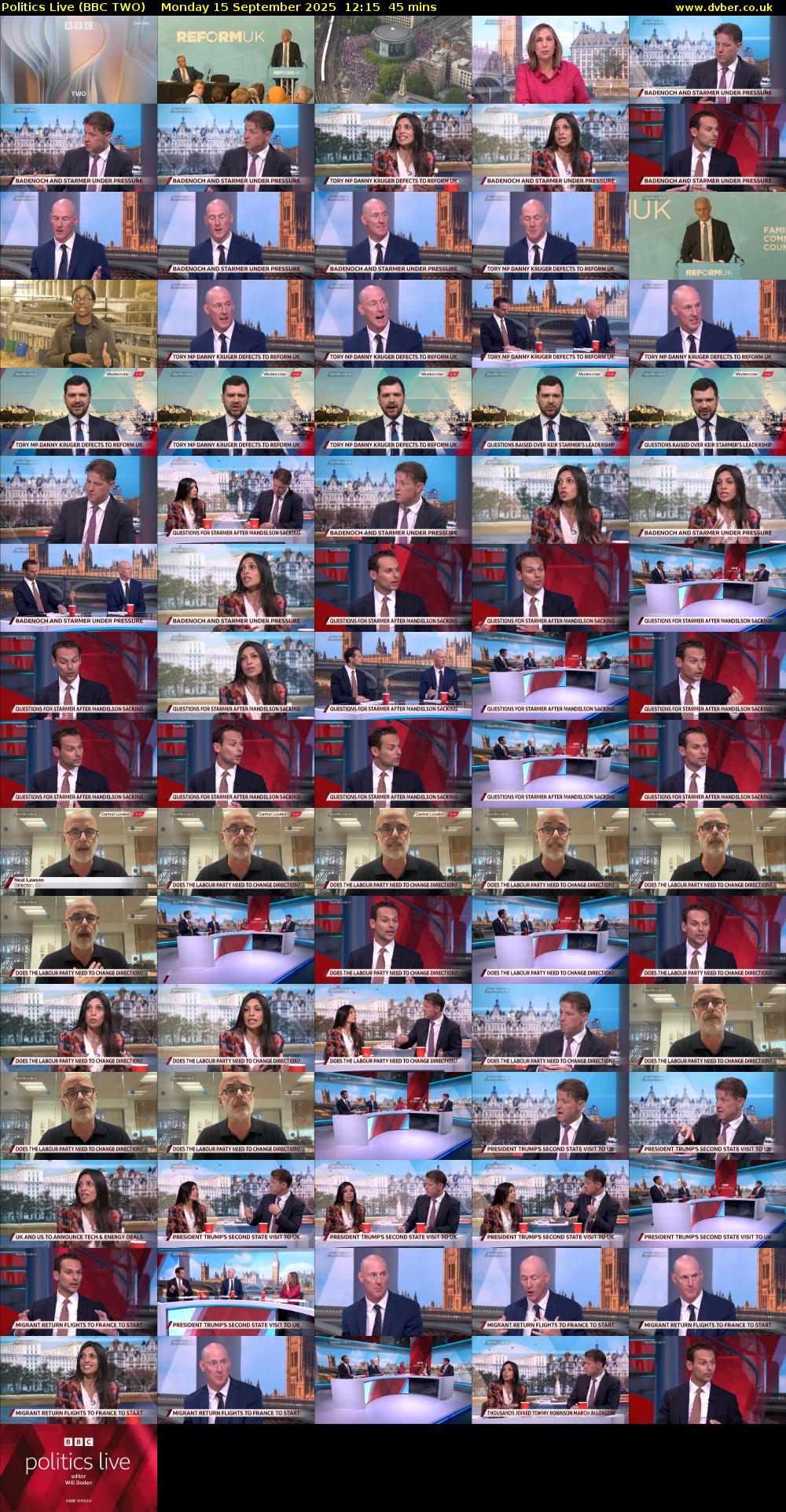 Politics Live (BBC TWO) Monday 15 September 2025 12:15 - 13:00