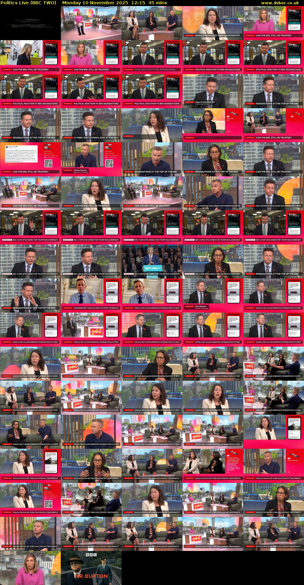 Politics Live (BBC TWO) Monday 10 November 2025 12:15 - 13:00
