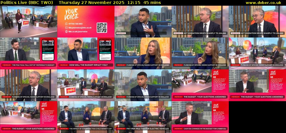 Politics Live (BBC TWO) Thursday 27 November 2025 12:15 - 13:00