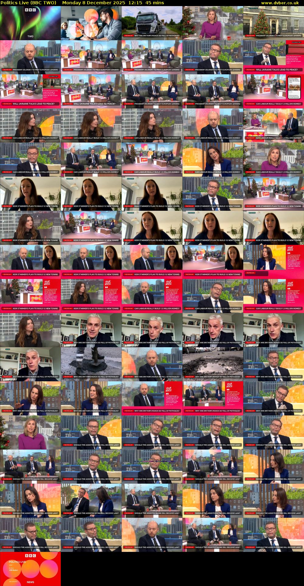 Politics Live (BBC TWO) Monday 8 December 2025 12:15 - 13:00