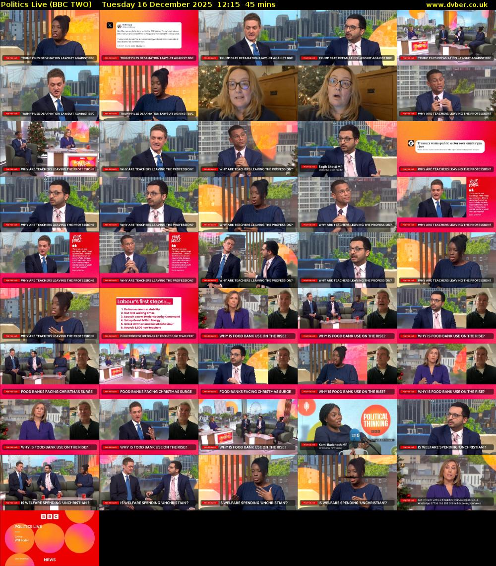 Politics Live (BBC TWO) Tuesday 16 December 2025 12:15 - 13:00