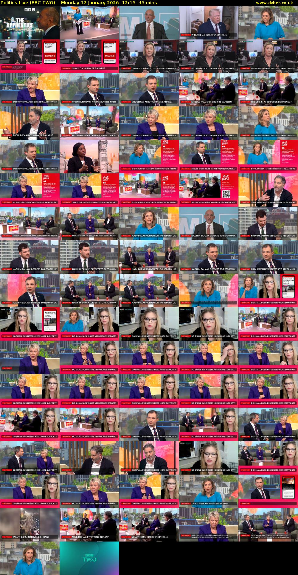 Politics Live (BBC TWO) Monday 12 January 2026 12:15 - 13:00