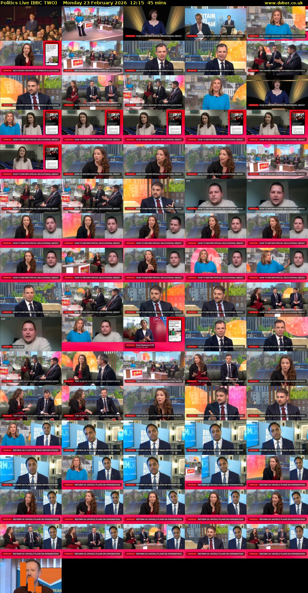Politics Live (BBC TWO) Monday 23 February 2026 12:15 - 13:00