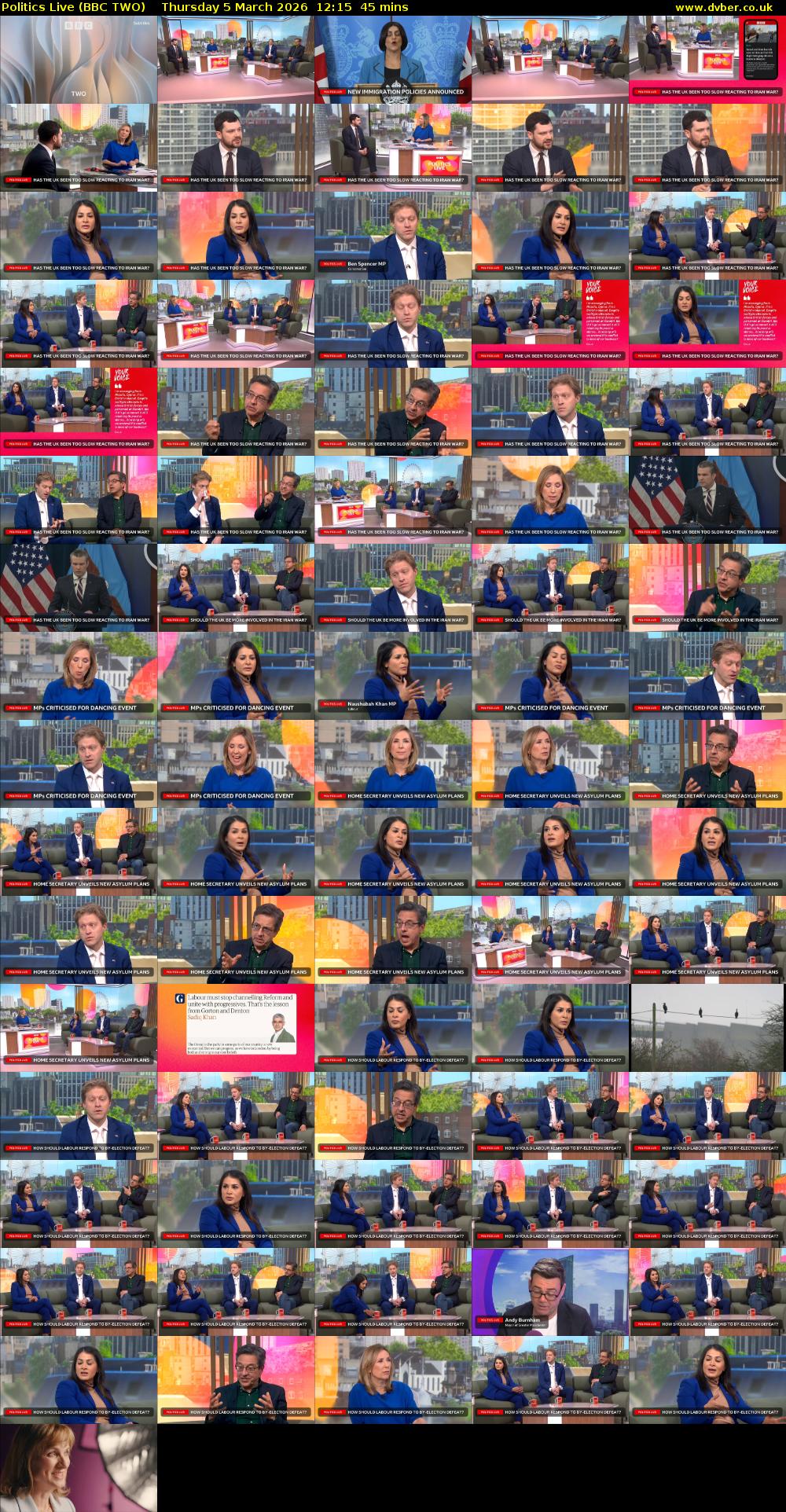 Politics Live (BBC TWO) Thursday 5 March 2026 12:15 - 13:00