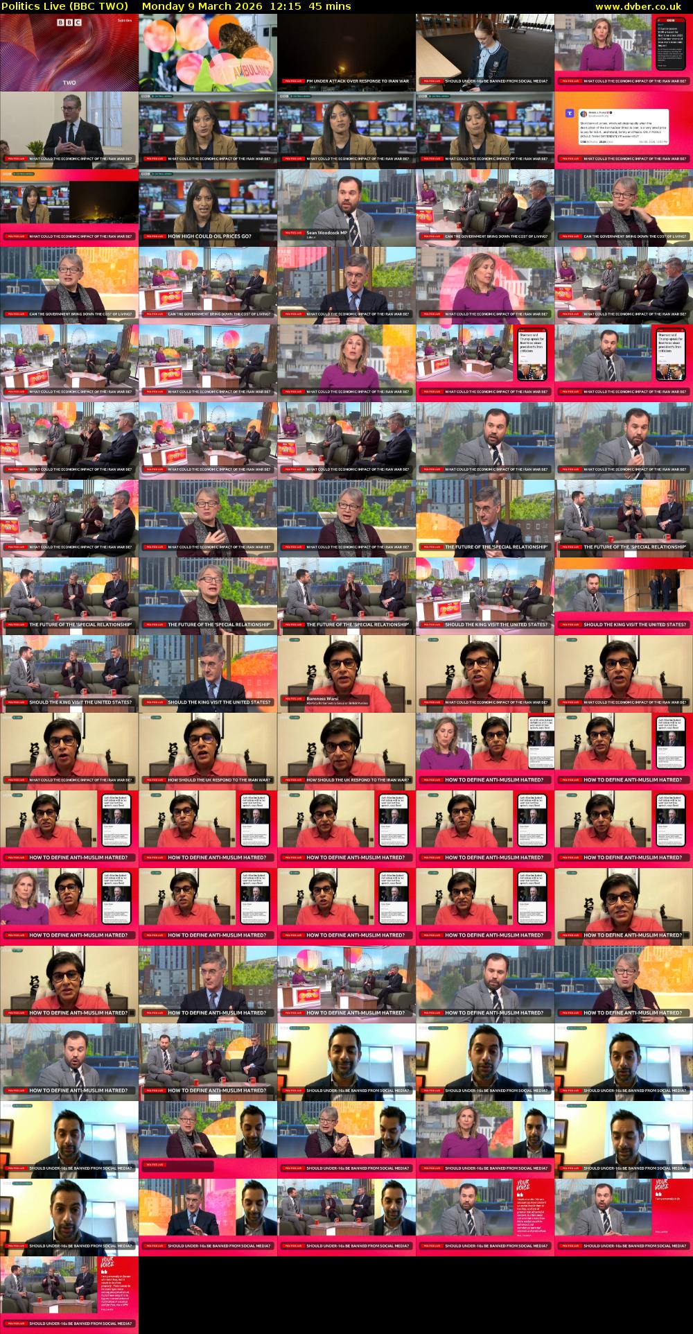 Politics Live (BBC TWO) Monday 9 March 2026 12:15 - 13:00