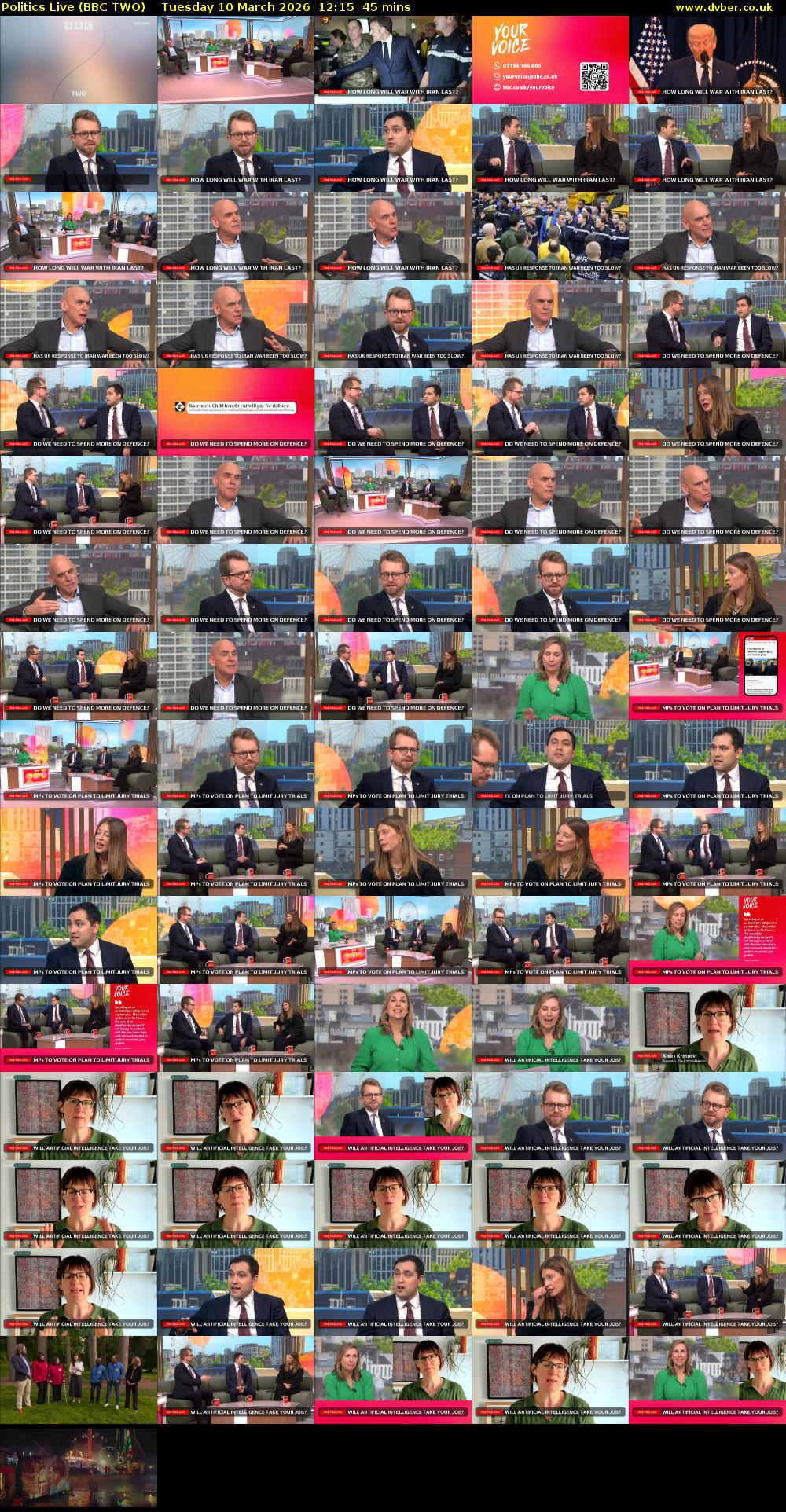 Politics Live (BBC TWO) Tuesday 10 March 2026 12:15 - 13:00