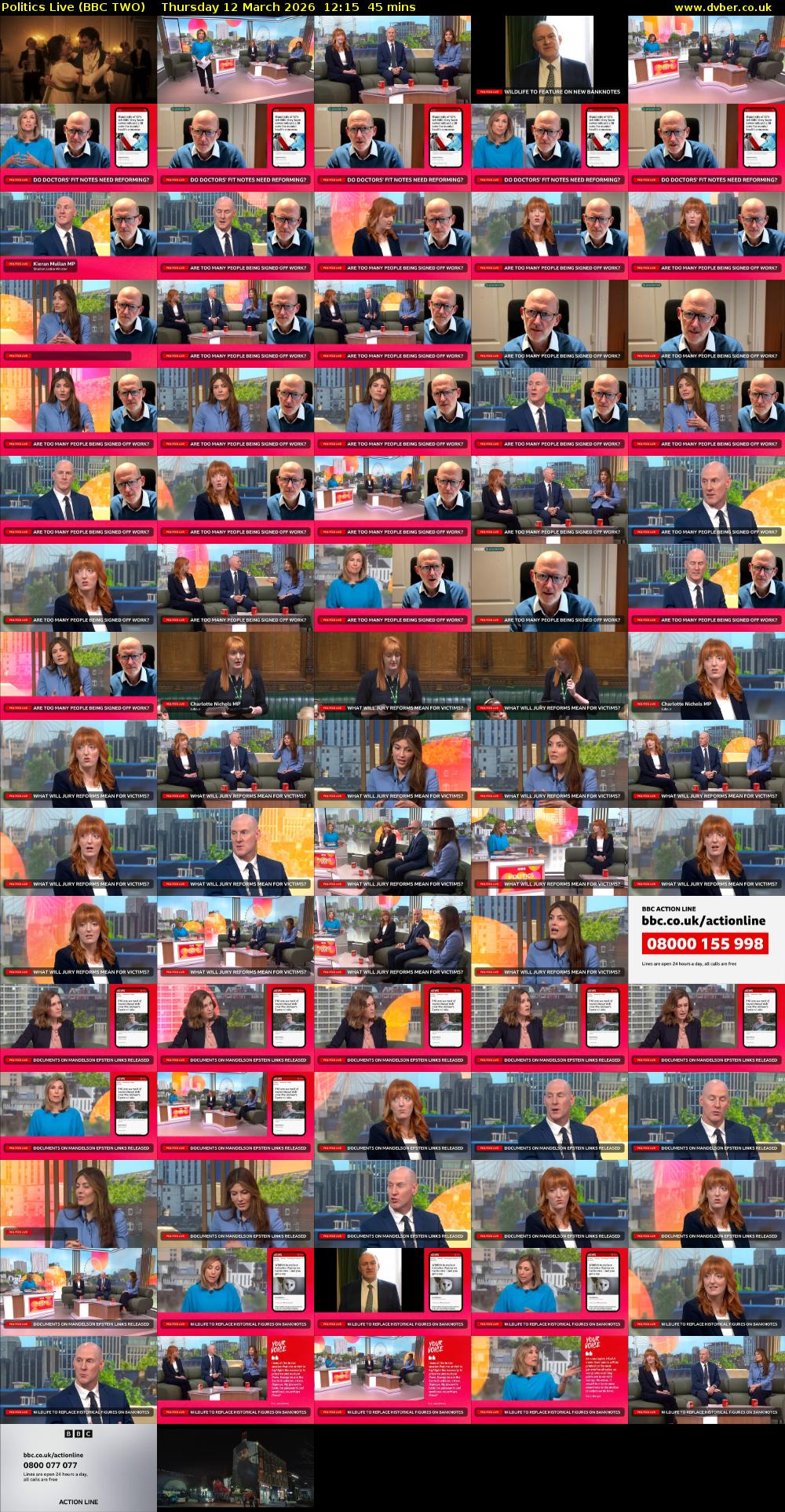 Politics Live (BBC TWO) Thursday 12 March 2026 12:15 - 13:00