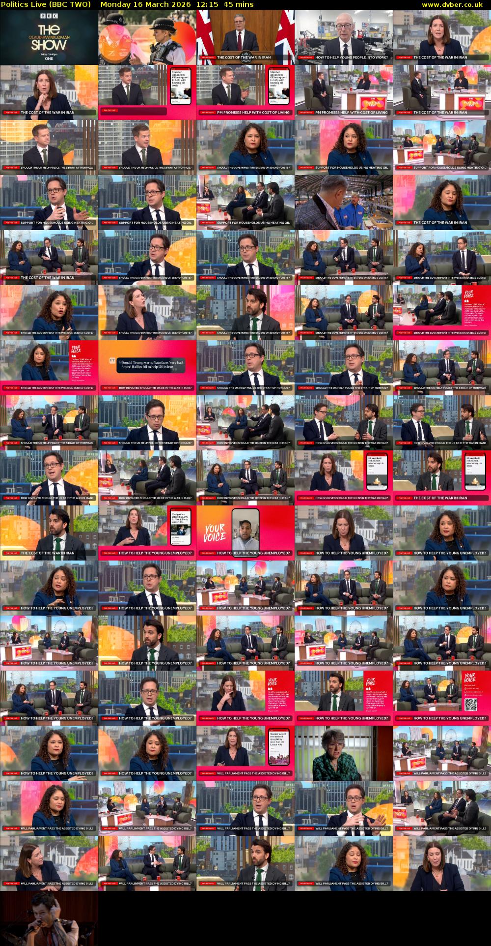 Politics Live (BBC TWO) Monday 16 March 2026 12:15 - 13:00