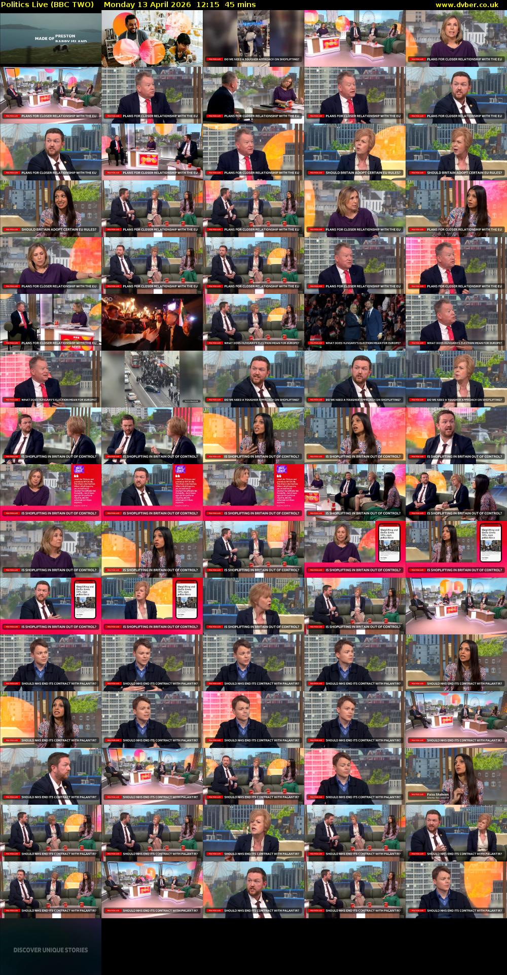 Politics Live (BBC TWO) Monday 13 April 2026 12:15 - 13:00