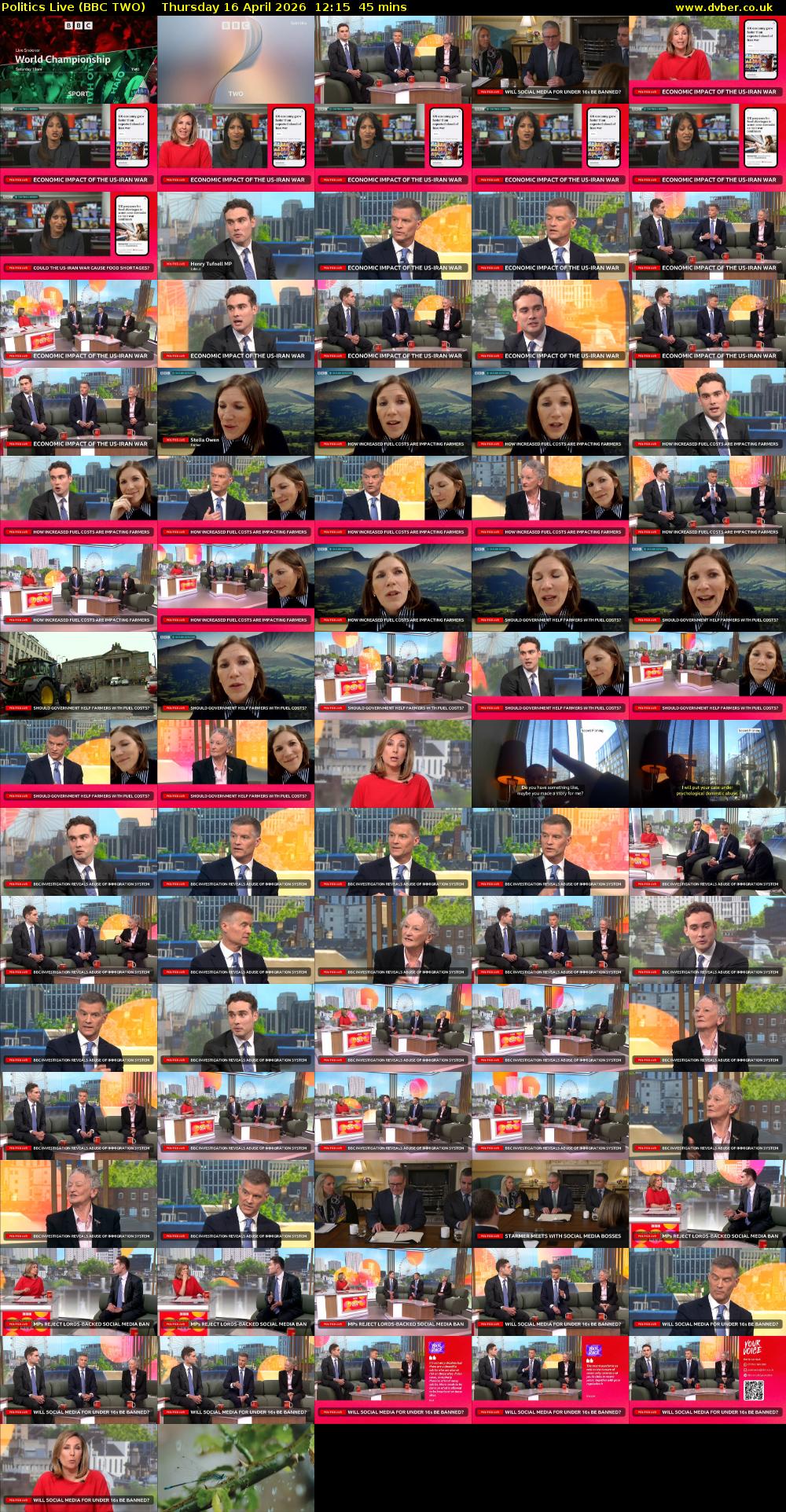 Politics Live (BBC TWO) Thursday 16 April 2026 12:15 - 13:00