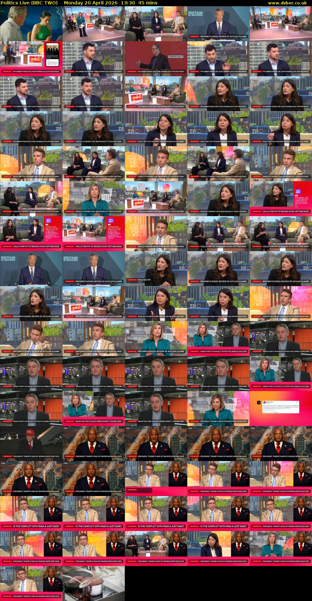 Politics Live (BBC TWO) Monday 20 April 2026 13:30 - 14:15