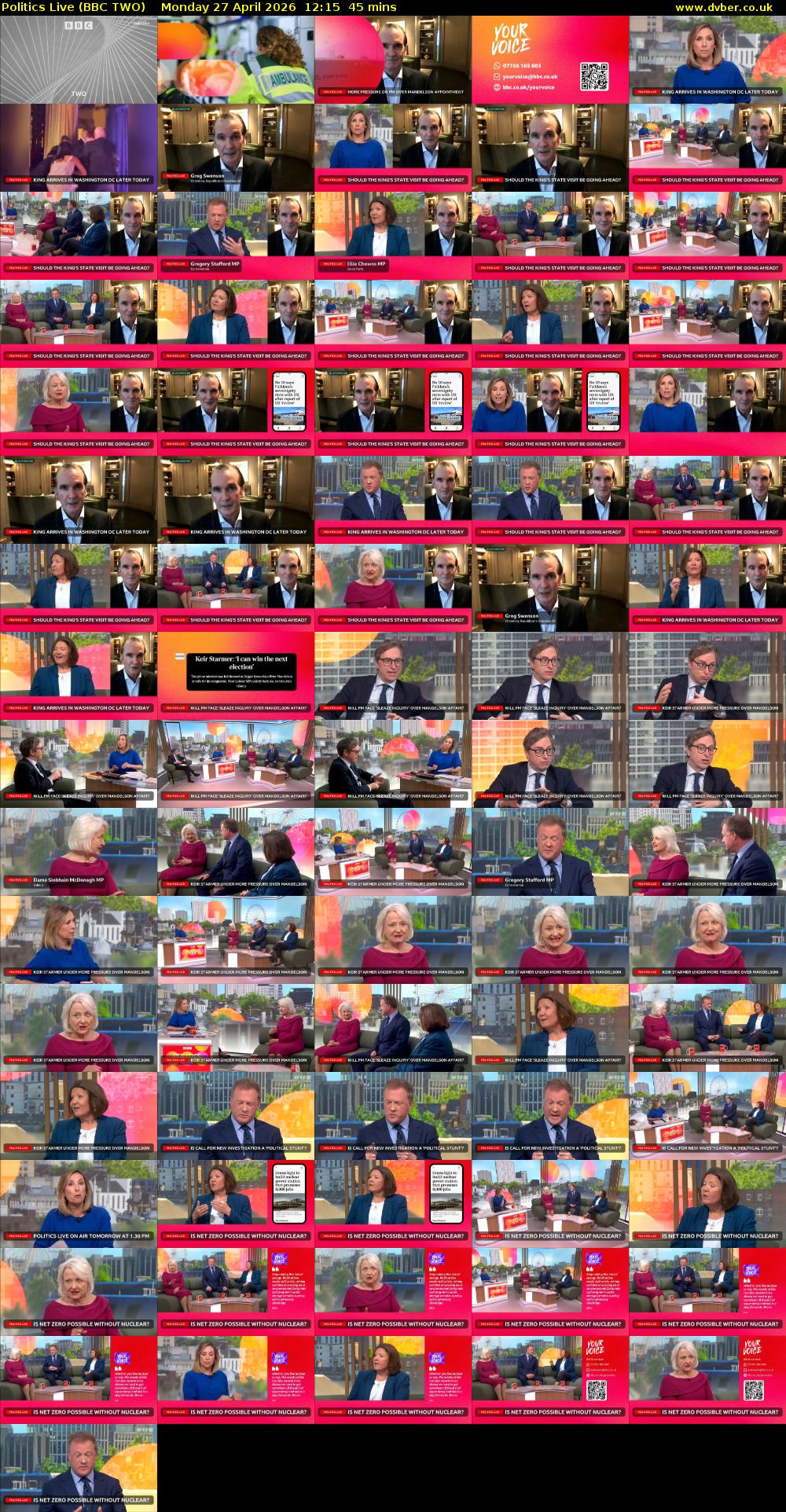 Politics Live (BBC TWO) Monday 27 April 2026 12:15 - 13:00