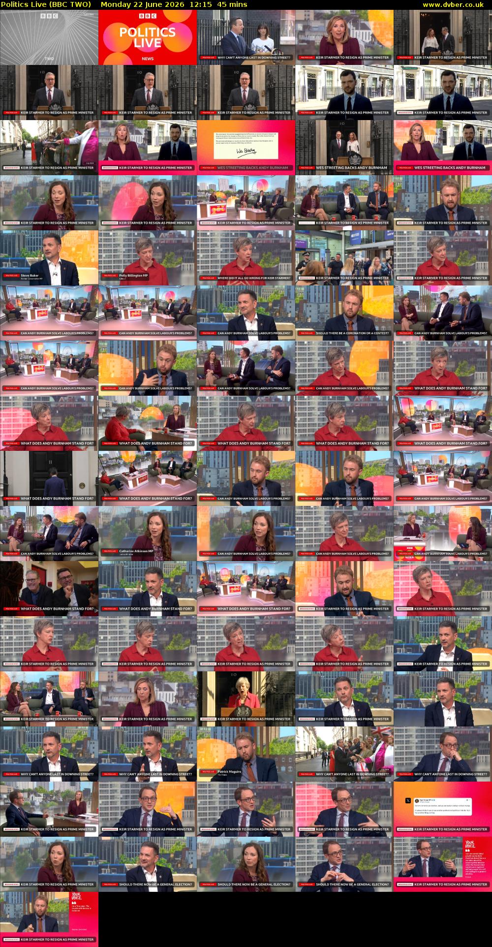 Politics Live (BBC TWO) Monday 22 June 2026 12:15 - 13:00