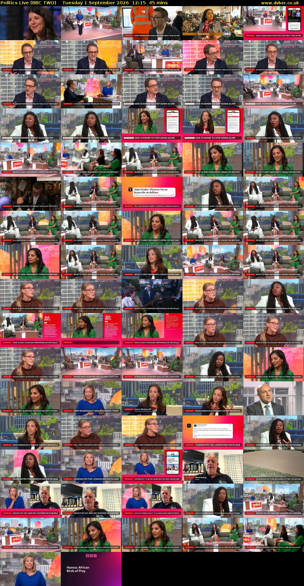 Politics Live (BBC TWO) Tuesday 1 September 2026 12:15 - 13:00