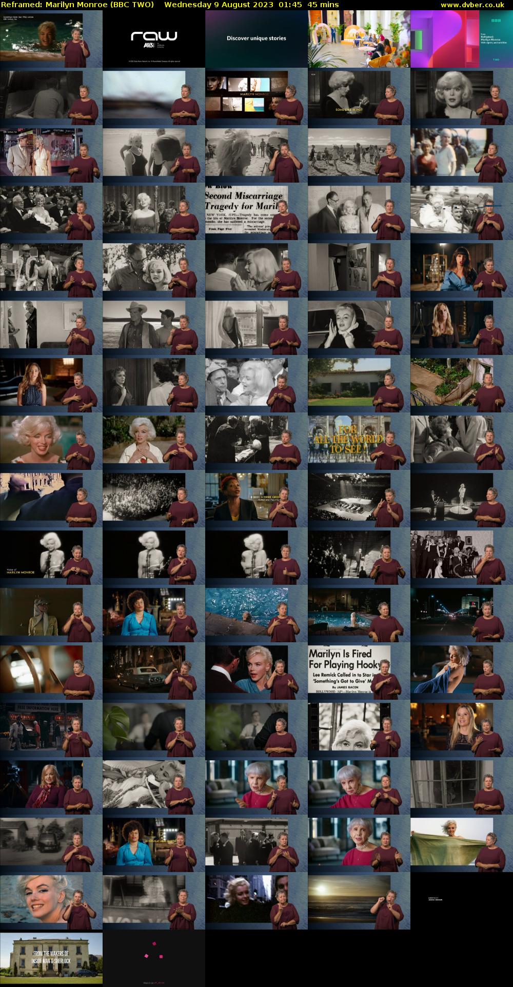 Reframed: Marilyn Monroe (BBC TWO) Wednesday 9 August 2023 01:45 - 02:30