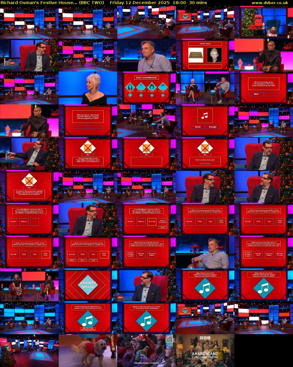 Richard Osman's Festive House... (BBC TWO) Friday 12 December 2025 18:00 - 18:30